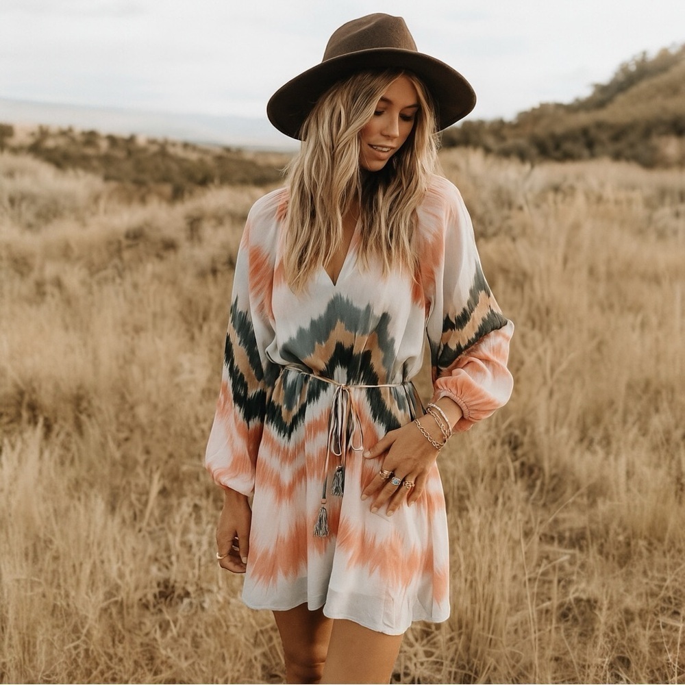 MARIA‎ CHER Vivien Boho Long Sleeve Short Dress